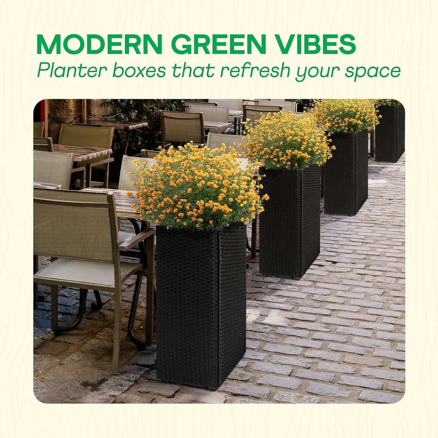 IDZO All-Weather Wicker Planters, Set of 2, 24 in Tall Wicker Planters, Self-Watering with