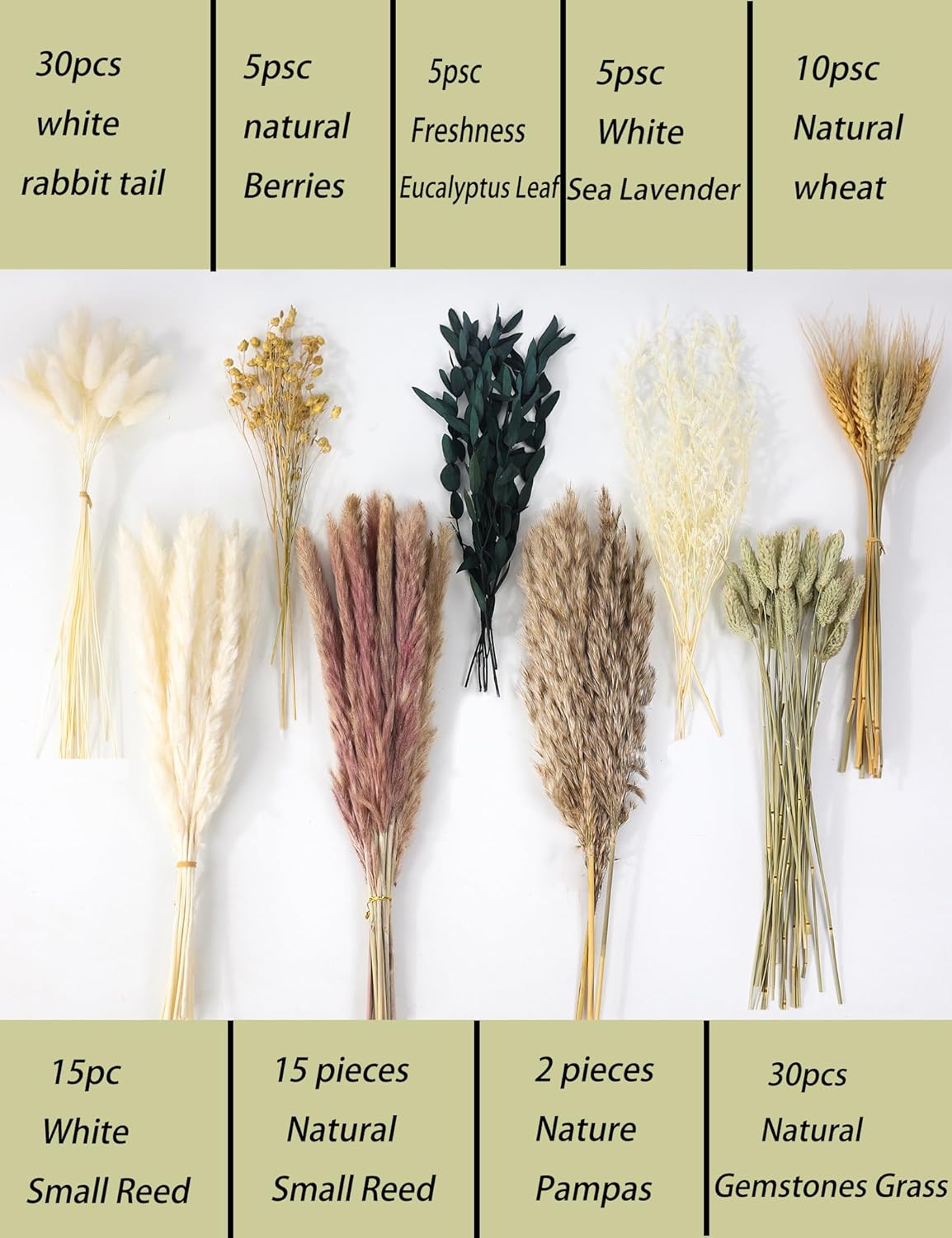 126pcs Dried Pampas Grass Decorations, Dried Flowers, Dried Bouquet in Vase, Reed Grass Bouquet for