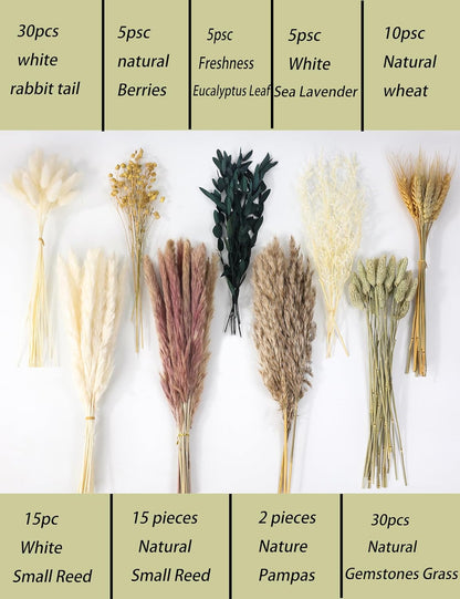 126pcs Dried Pampas Grass Decorations, Dried Flowers, Dried Bouquet in Vase, Reed Grass Bouquet for