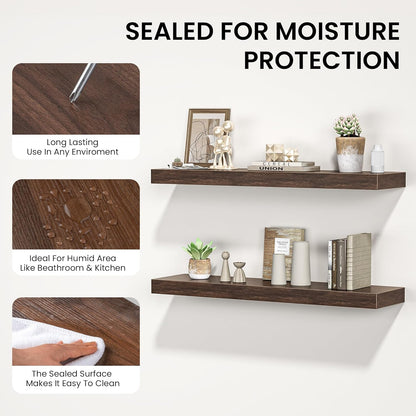 Floating Shelves for Wall, 48" W x 9.3" D x 1.5" H, Wooden Wall Mounted Display Shelves with