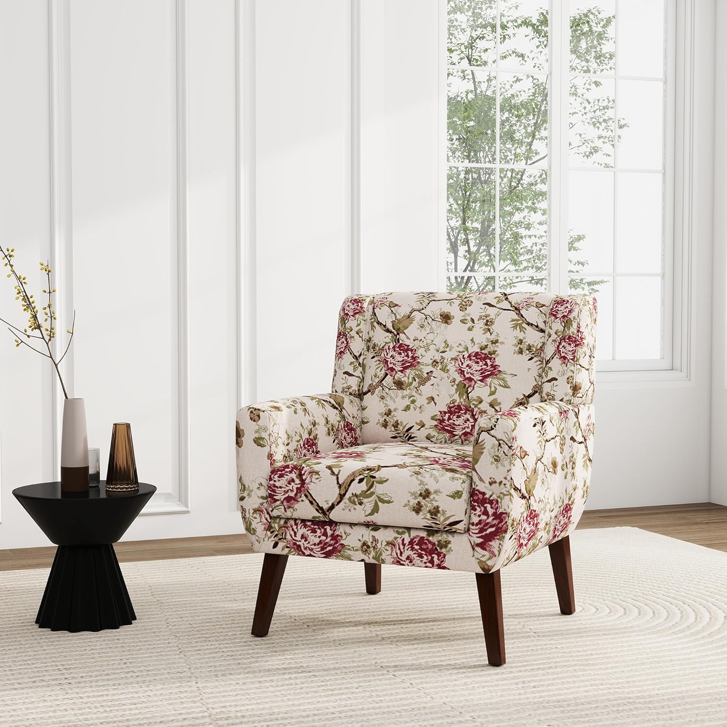 UIXE Floral Accent Chair, Modern Upholstered Armchair in Fabric for Living Room, Comfy Club Arm