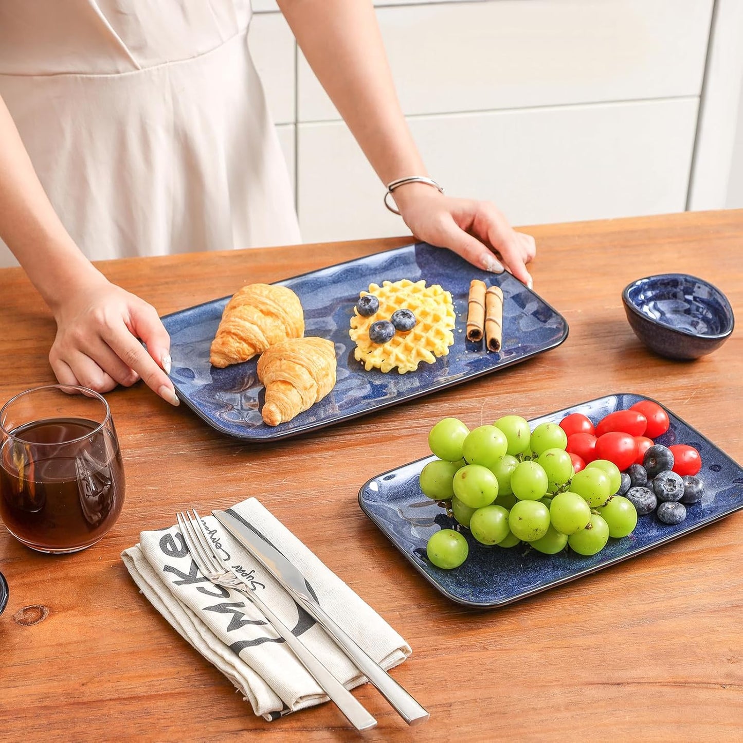 vicrays Ceramic Rectangle Serving Platters - 14" 12" 10" Porcelain Serving Trays Plates for Party