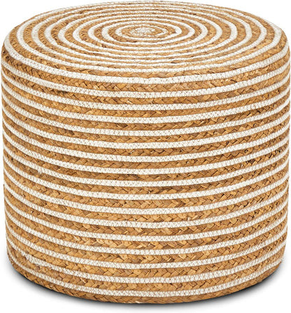 Wimarsbon 18'' Ottoman Pouf, Natural Braided Poof, Rustic Handweave Lounge Pouffe, Boho Footrest