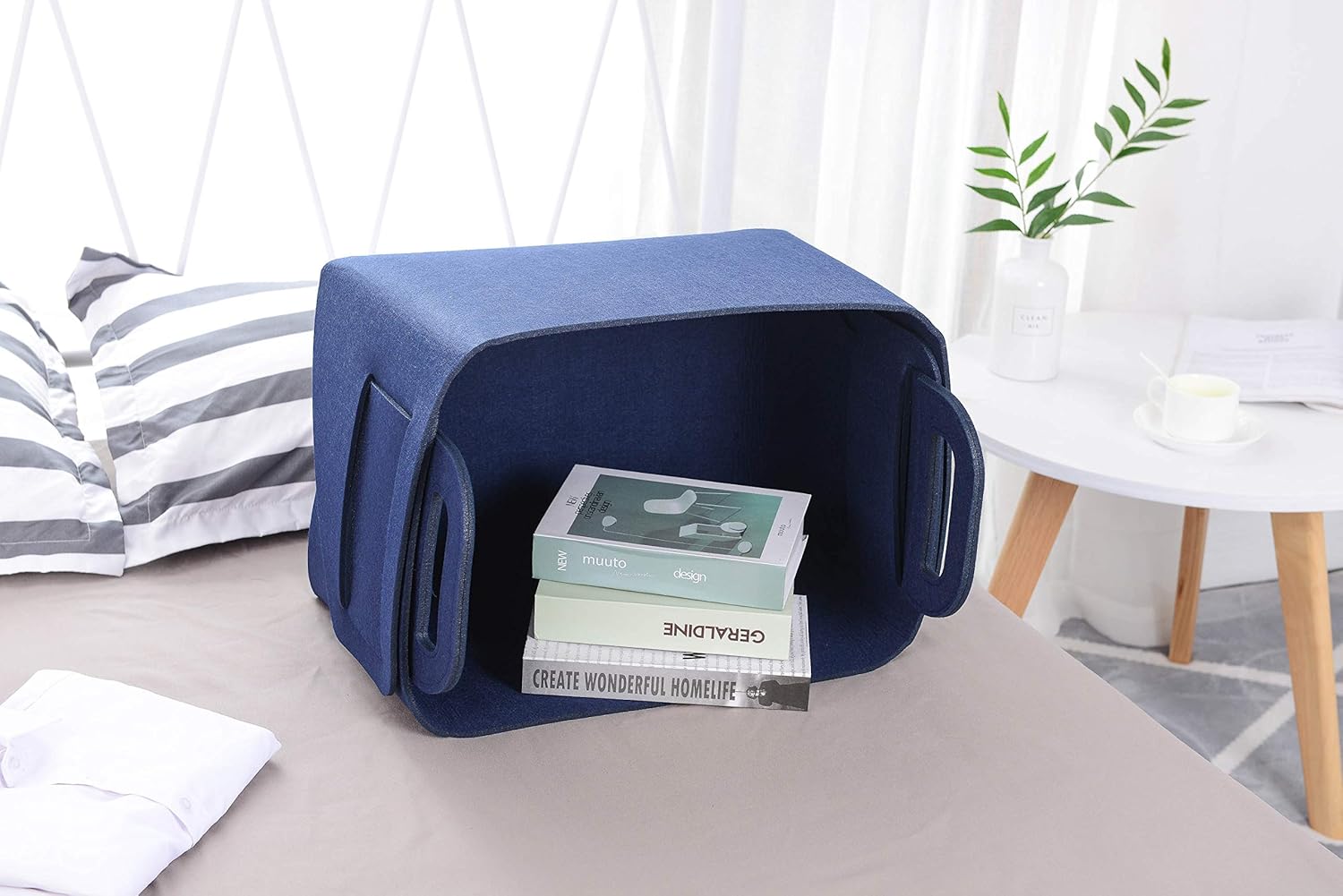 Storage Basket Felt Storage Bin Collapsible& Convenient Box Organizer with Carry Handles for Office