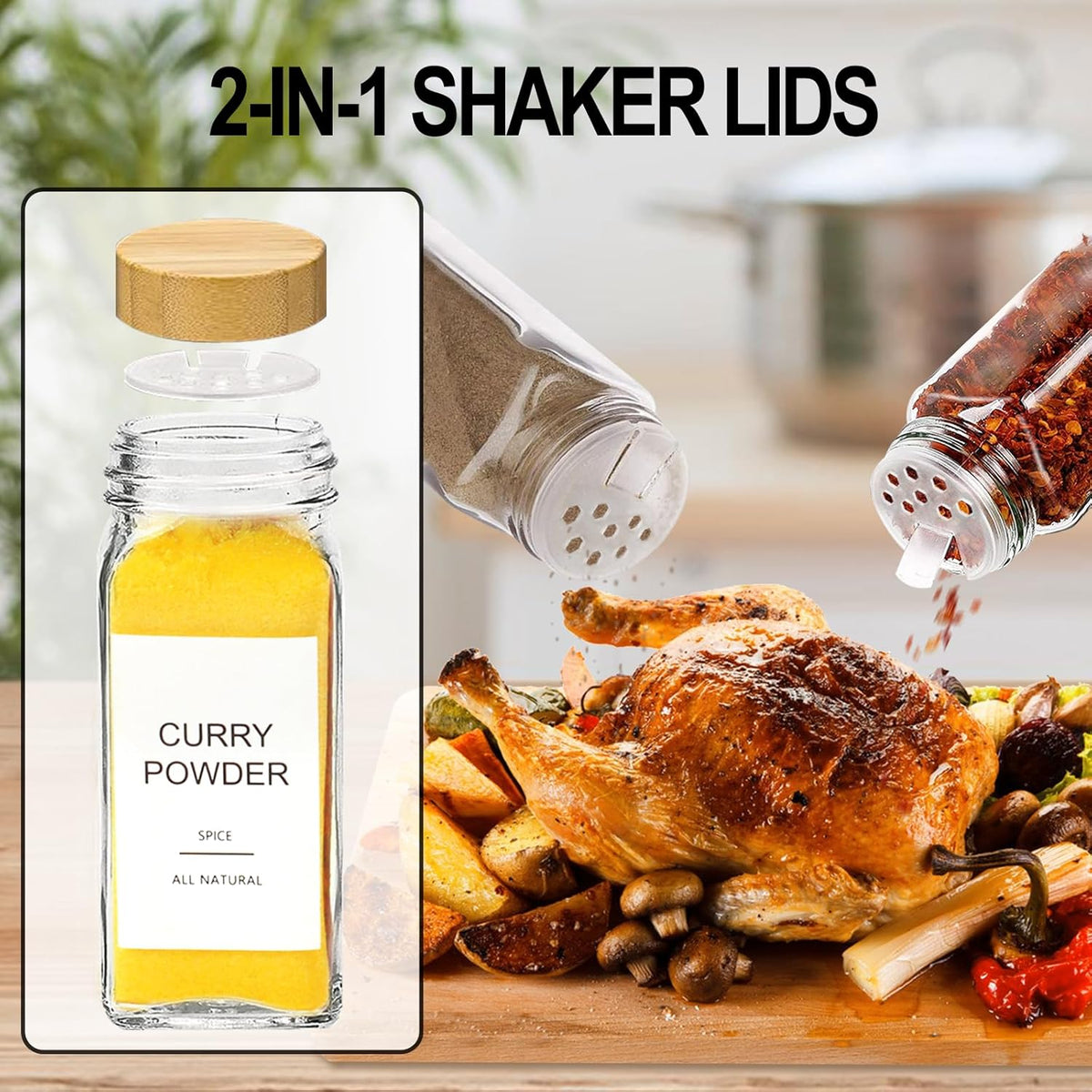 AISIPRIN Glass Spice Jars with 398 Labels, 24 pcs 4oz Spice Containers with Bamboo Lids, Square