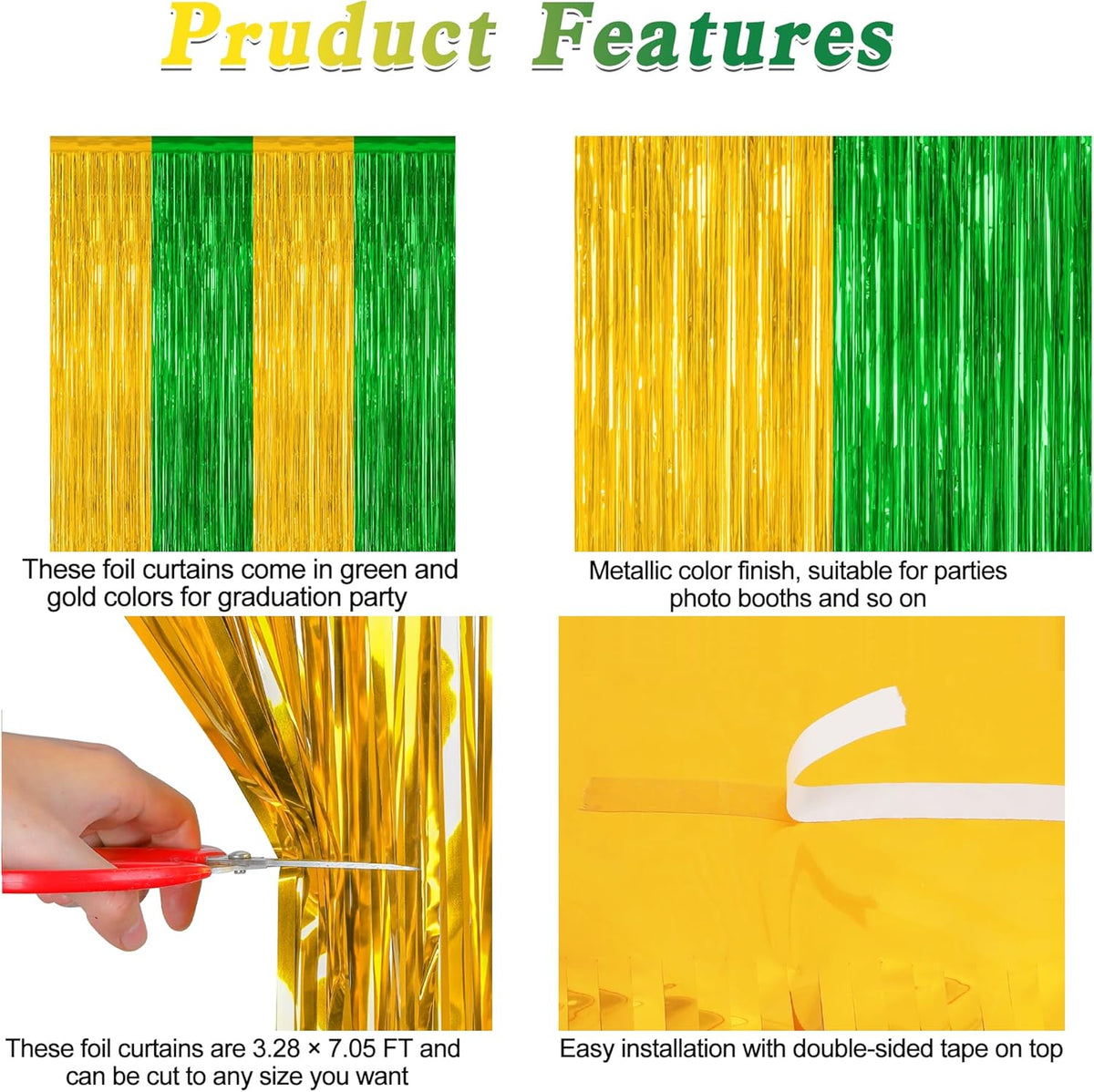 2 Pack Graduation Backdrop, Large Grad Decor 2025, Green Gold Graduation Photo Backdrop Fringe