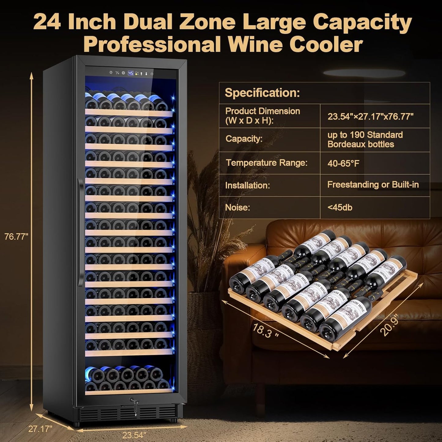Upgraded 190 Bottles Wine Cooler Refrigerator,24 Inch Wide Wine Fridge with Professional