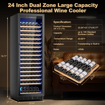 Upgraded 190 Bottles Wine Cooler Refrigerator,24 Inch Wide Wine Fridge with Professional