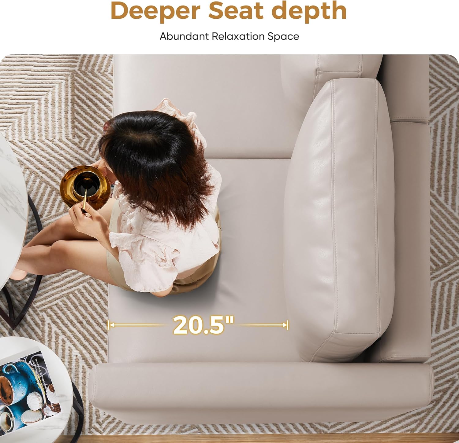 Faux Leather Oversized Accent Chair with Storage Deep Seat Single Sofa Large Reading Armchair for