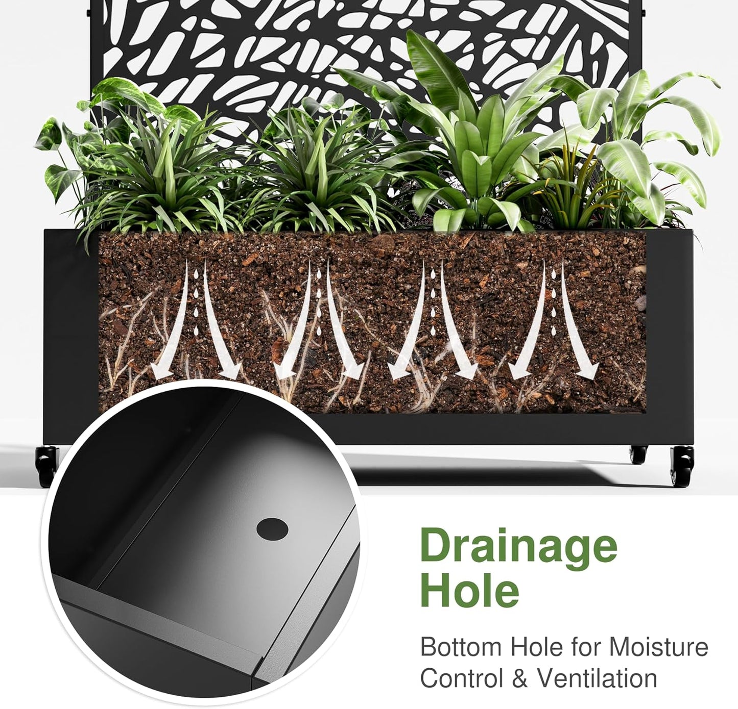 Casaphoria Metal Raised Garden Bed with Trellis and Wheels, 72"x47"x16" Planter Box for Climbing