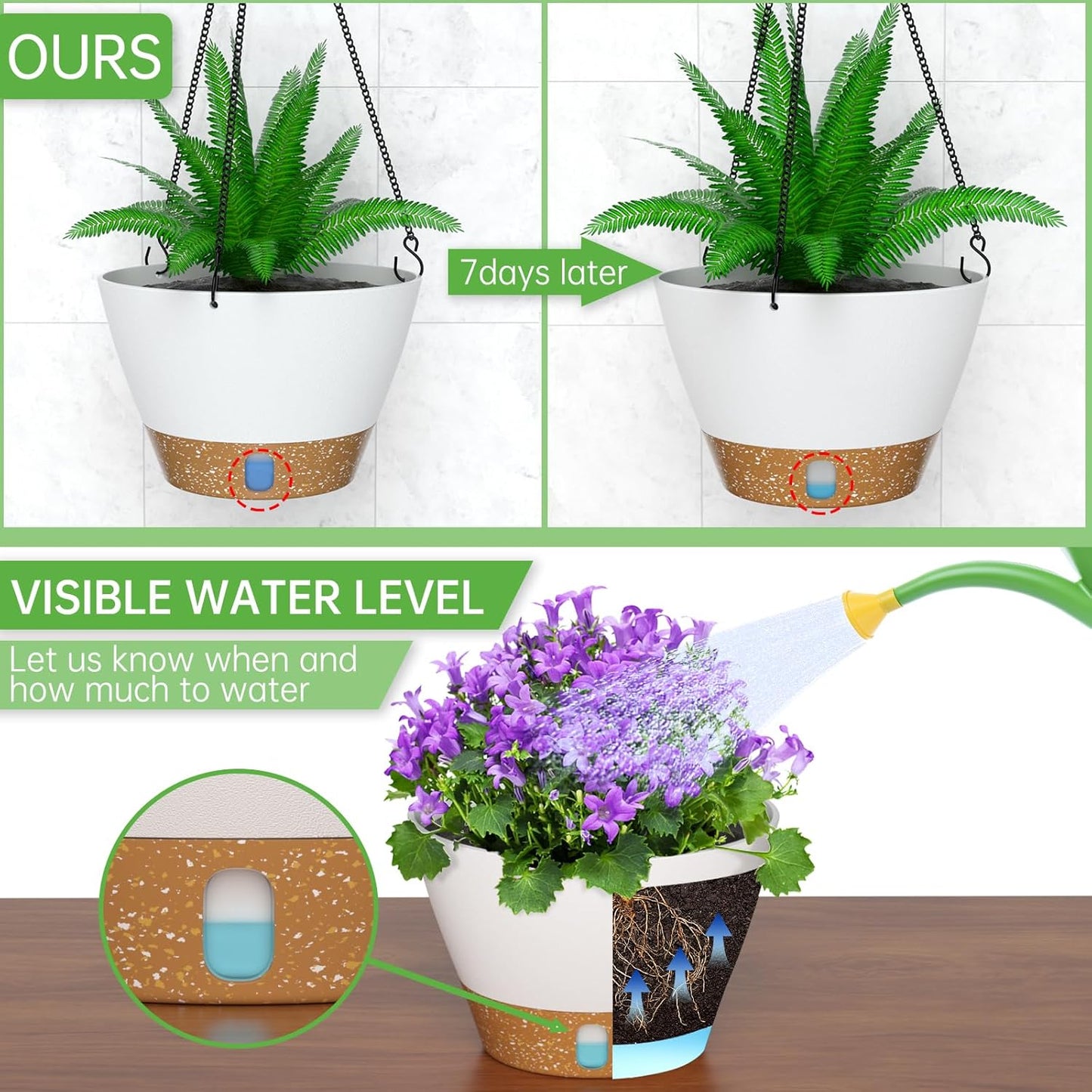 ZMTECH 8 Inch Hanging Planters for Indoor Plants, Hanging Baskets for Plants Outdoor with Visible