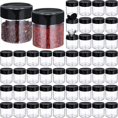50 Pack 4.7 oz Plastic Spice Jars with Black Cap Empty Clear Plastic Spice Bottle Containers