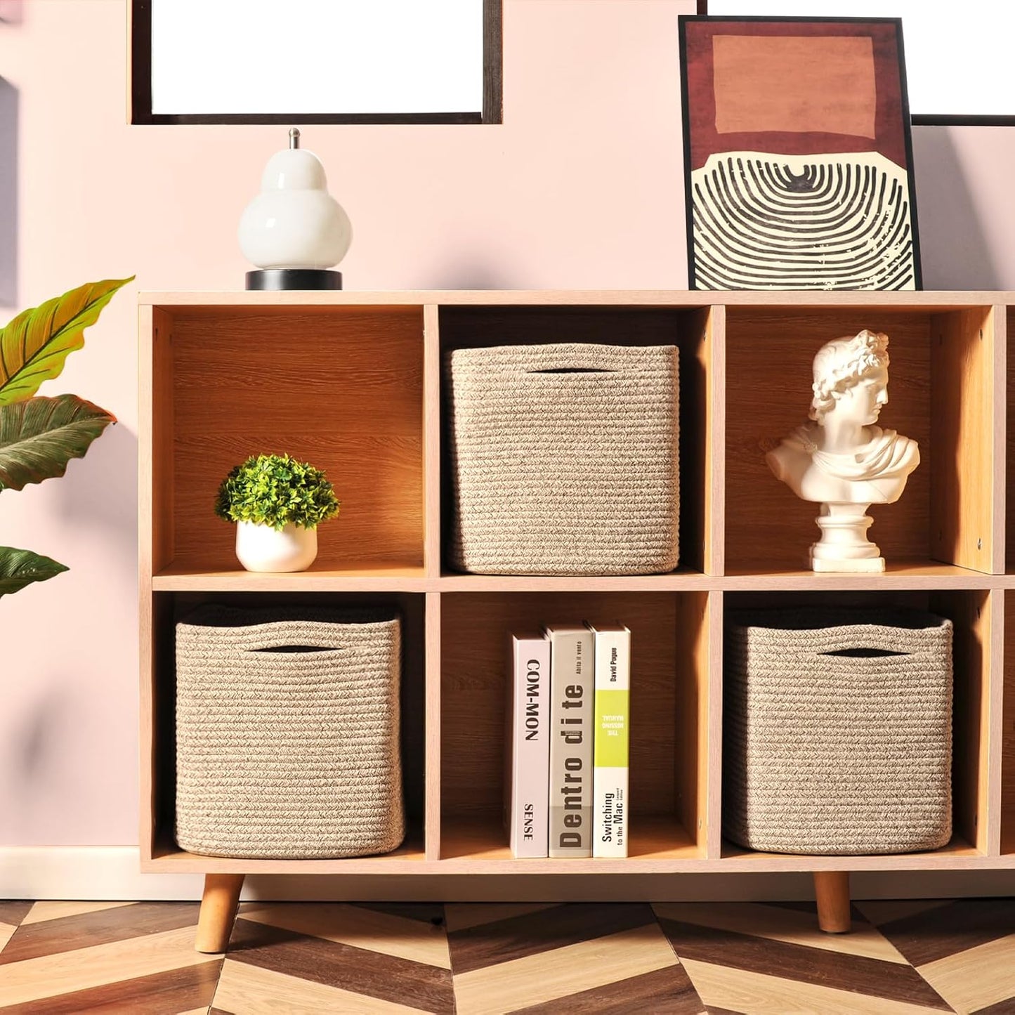 11 Inch Cube Storage Bins, Storage Cube Organizer Bins, Woven Cotton Rope Baskets for Storage