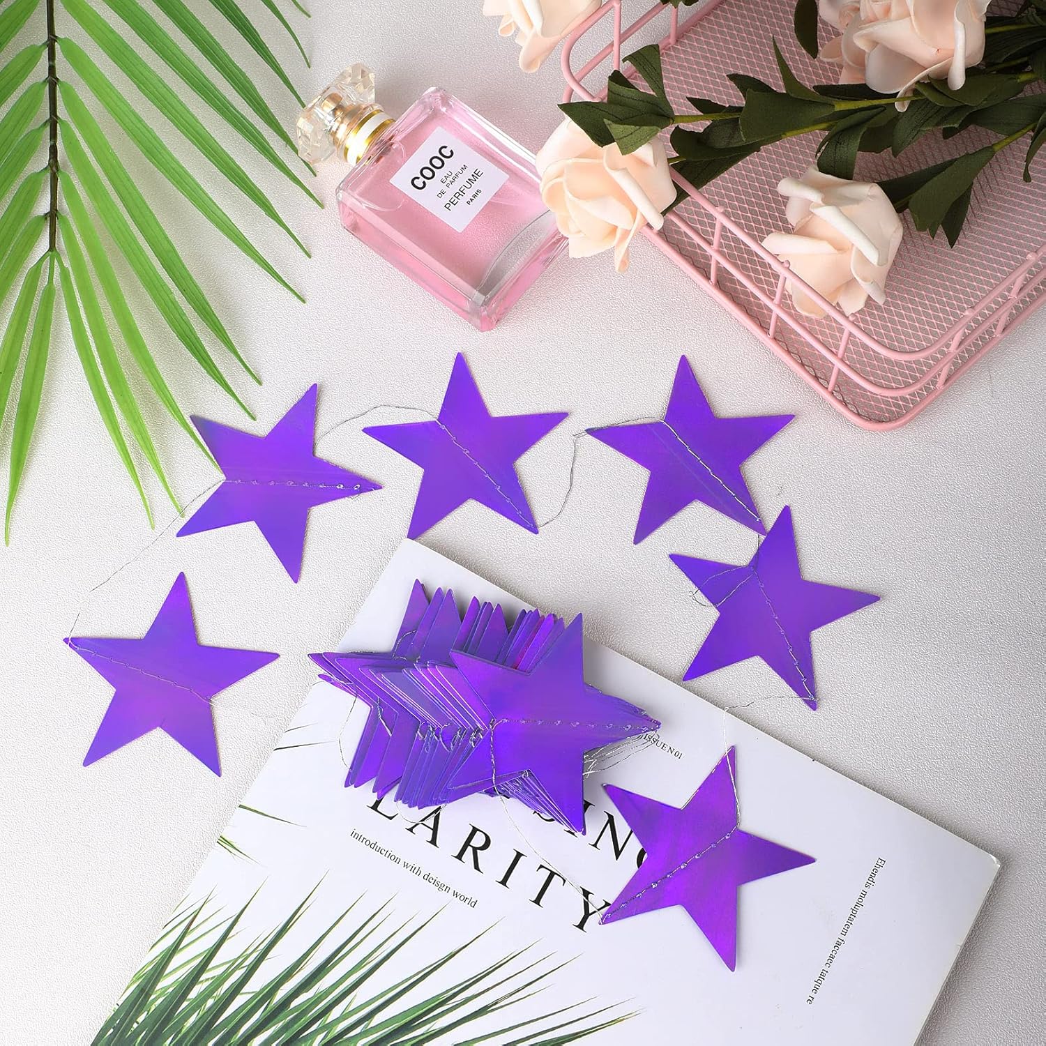 Patelai Glitter Star Garland Banner Decor 130 Feet Star Hanging Bunting Banner Twinkle Backdrop for
