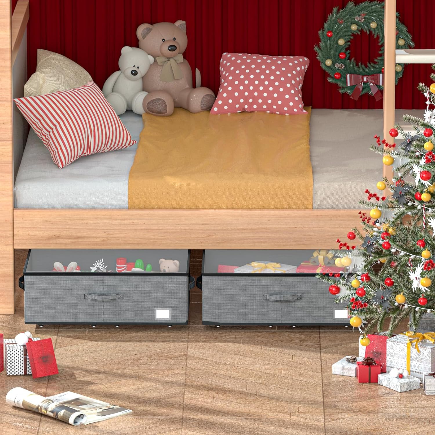 Under Bed Storage with Wheels, No Assemble Required 10 inches height Under Bed Storage bins,Large