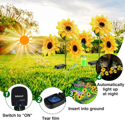 Outdoor Solar Garden Stake Lights,Upgraded LED Solar Powered Light with 3 Sunflower, Waterproof