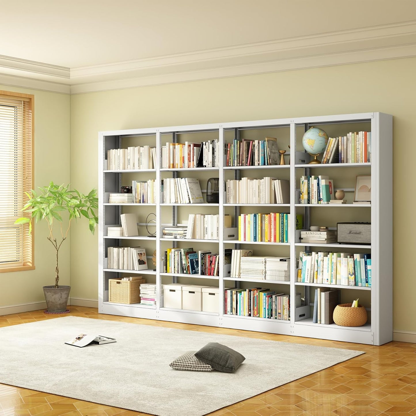 5-Tier Industrial Bookshelf, White Bookcases and Bookshelves,Tall Metal Book Shelf Storage