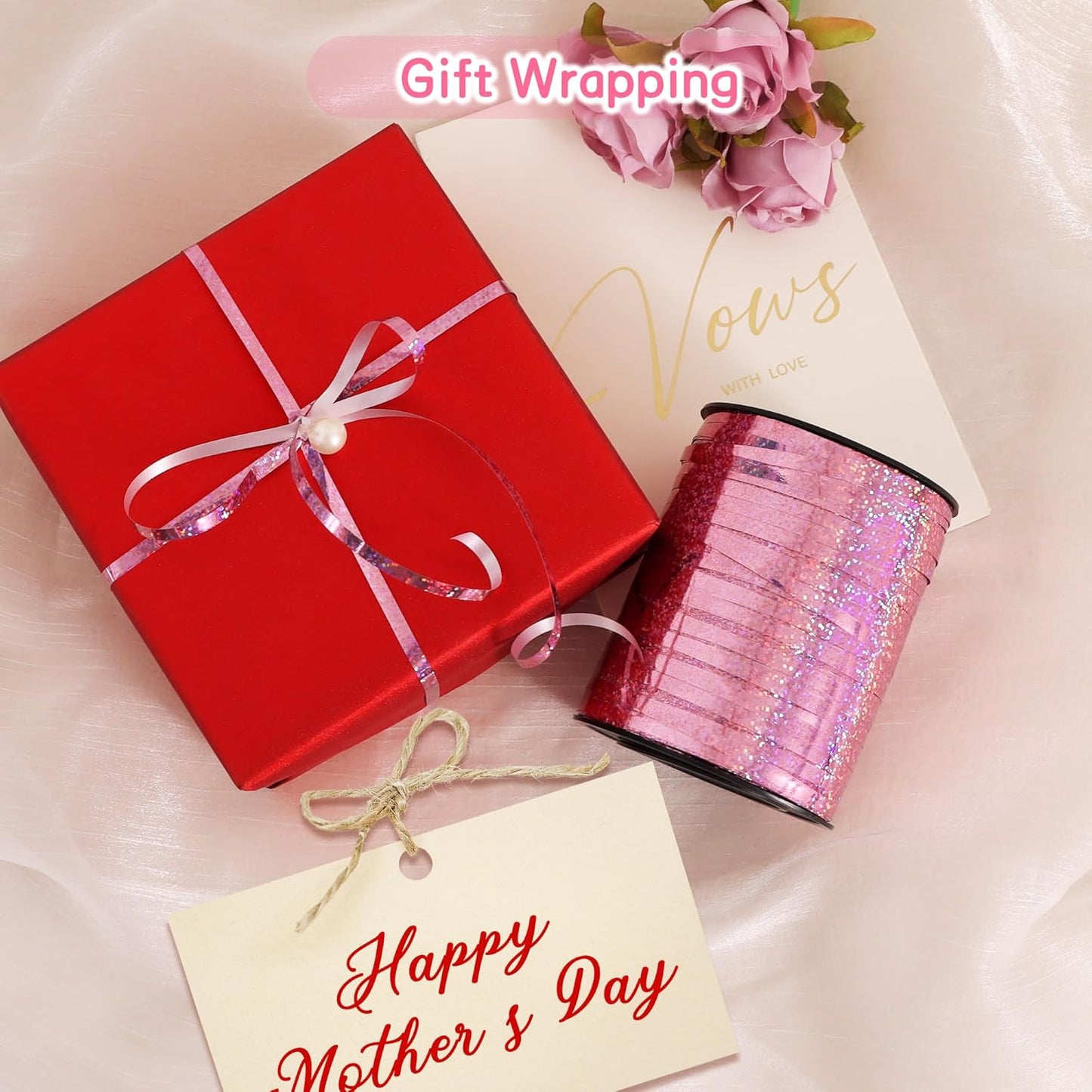 BEISHIDA 500 Yards Pink Ribbon Crimped Curling, Balloon String Shiny Metallic Roll for Gift