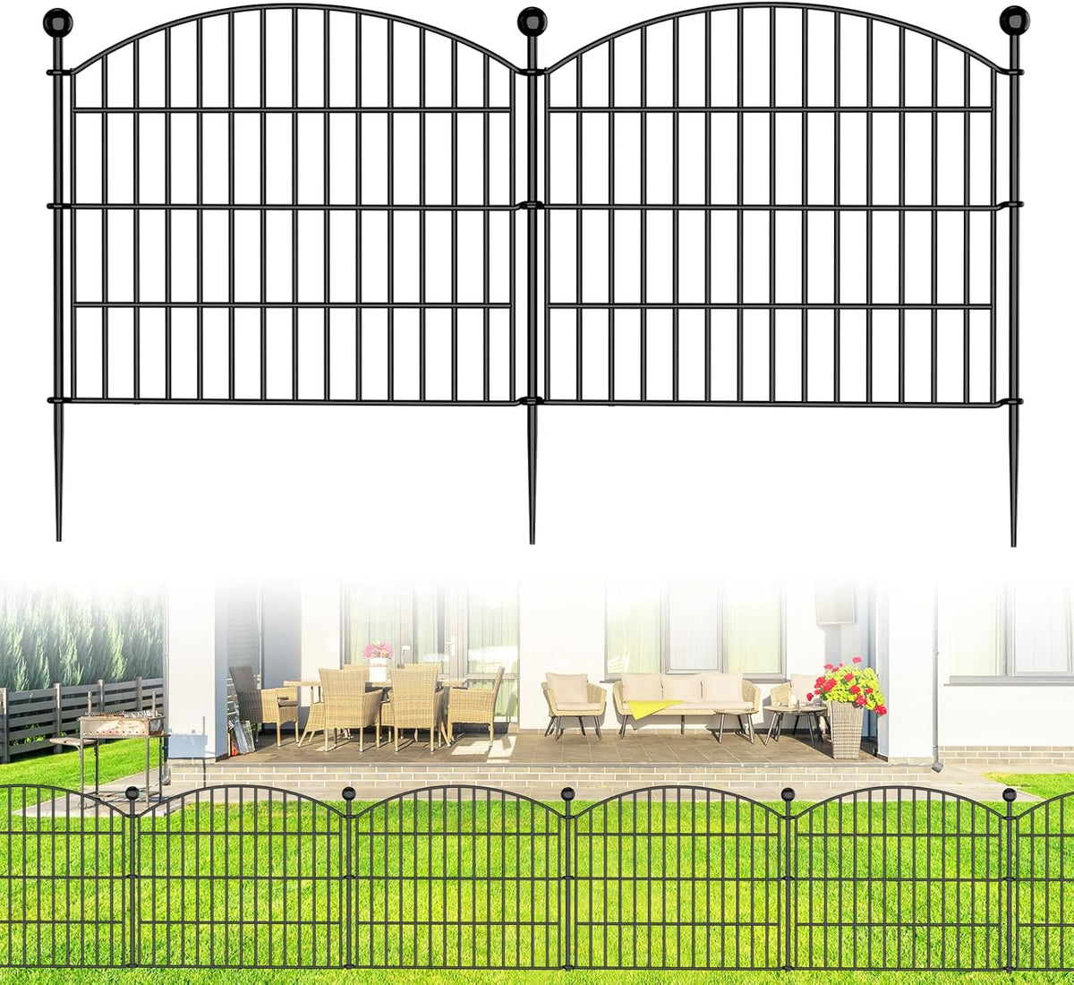 10 Panels No Dig Decorative Garden Fence Animal Barrier - 24 in (H) x 20 ft (L) - Dog Fence Outdoor
