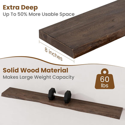 Floating Shelves for Wall Decor, Rustic Solid Elm Wood Live Edge Floating Shelves Wall Mounted