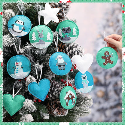 12 Pcs Christmas Felt Ornaments for Tree Santa Claus Snowman Gingerbread 3D White Mint Turquoise