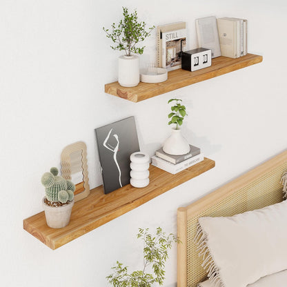 Axeman 36 inch Floating Shelves for Wall - 8'' D Live Edge Rustic Solid Elm Wood Floating Shelves