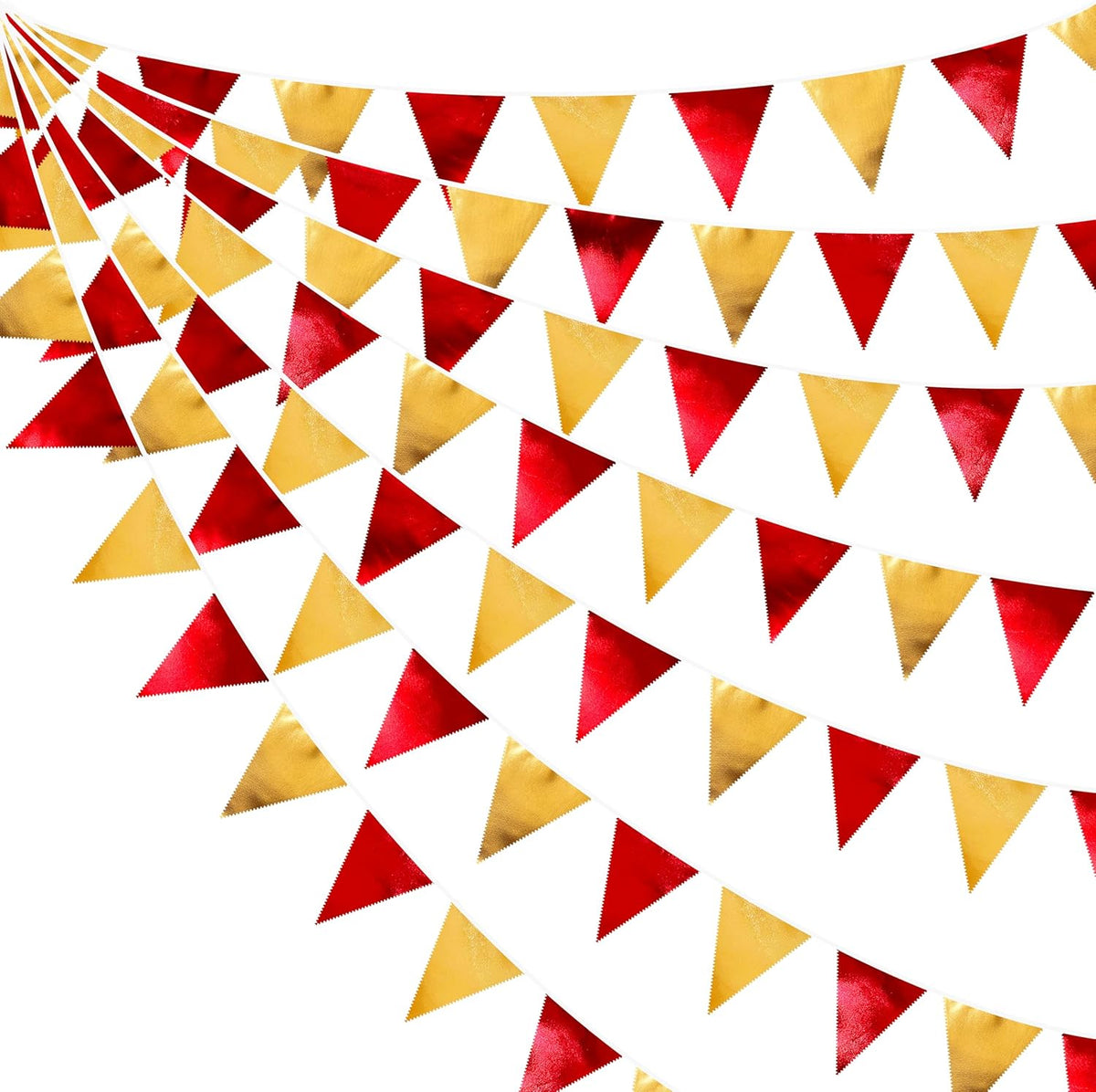 Red Gold Party Decorations Metallic Fabric Triangle Pennant Banner Flag Bunting Garland for