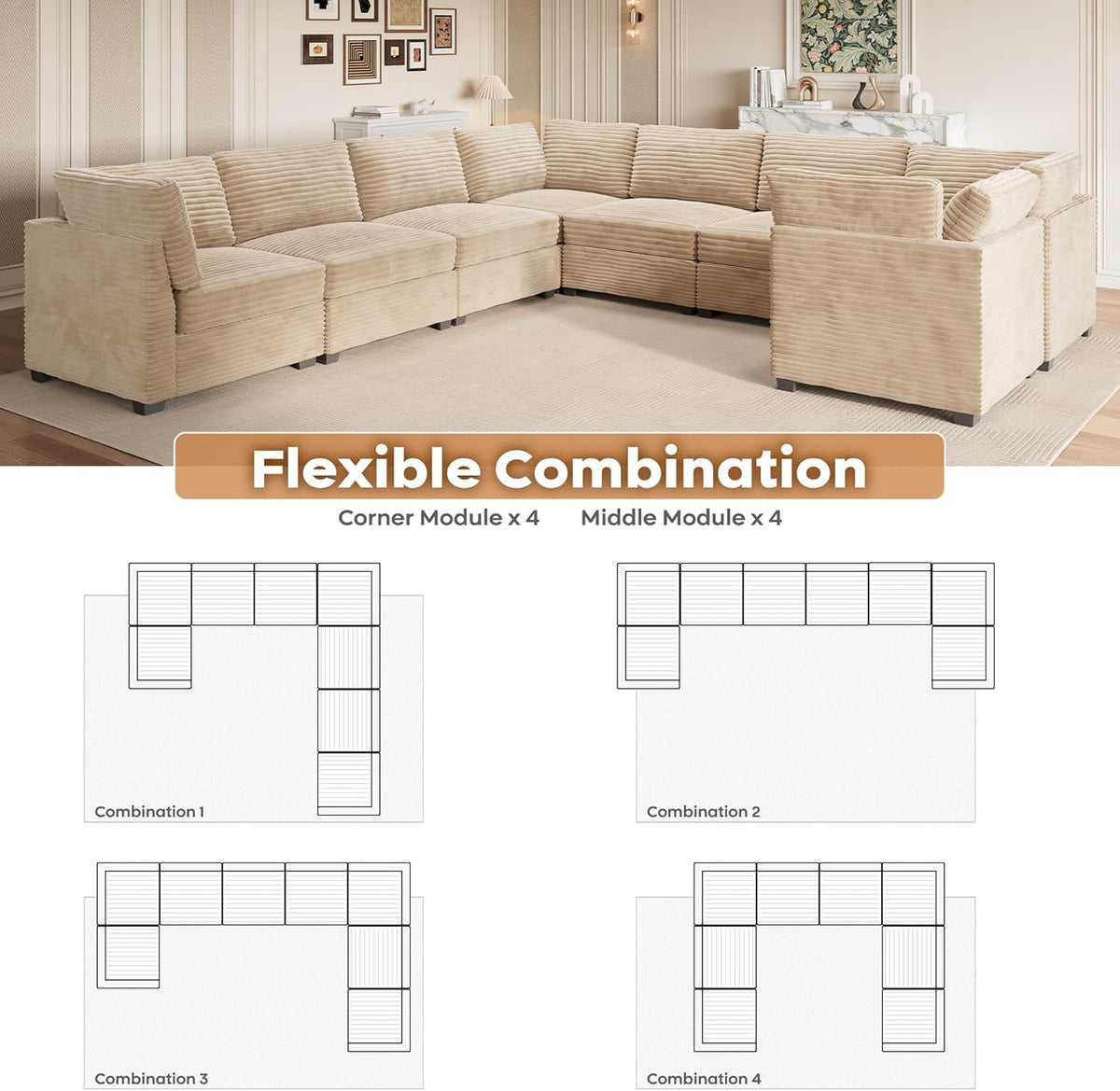 ovios Sectional Sofa Couch with U-Shape Chaise Oversized, Comfy Modular Cloud Couches with Deep