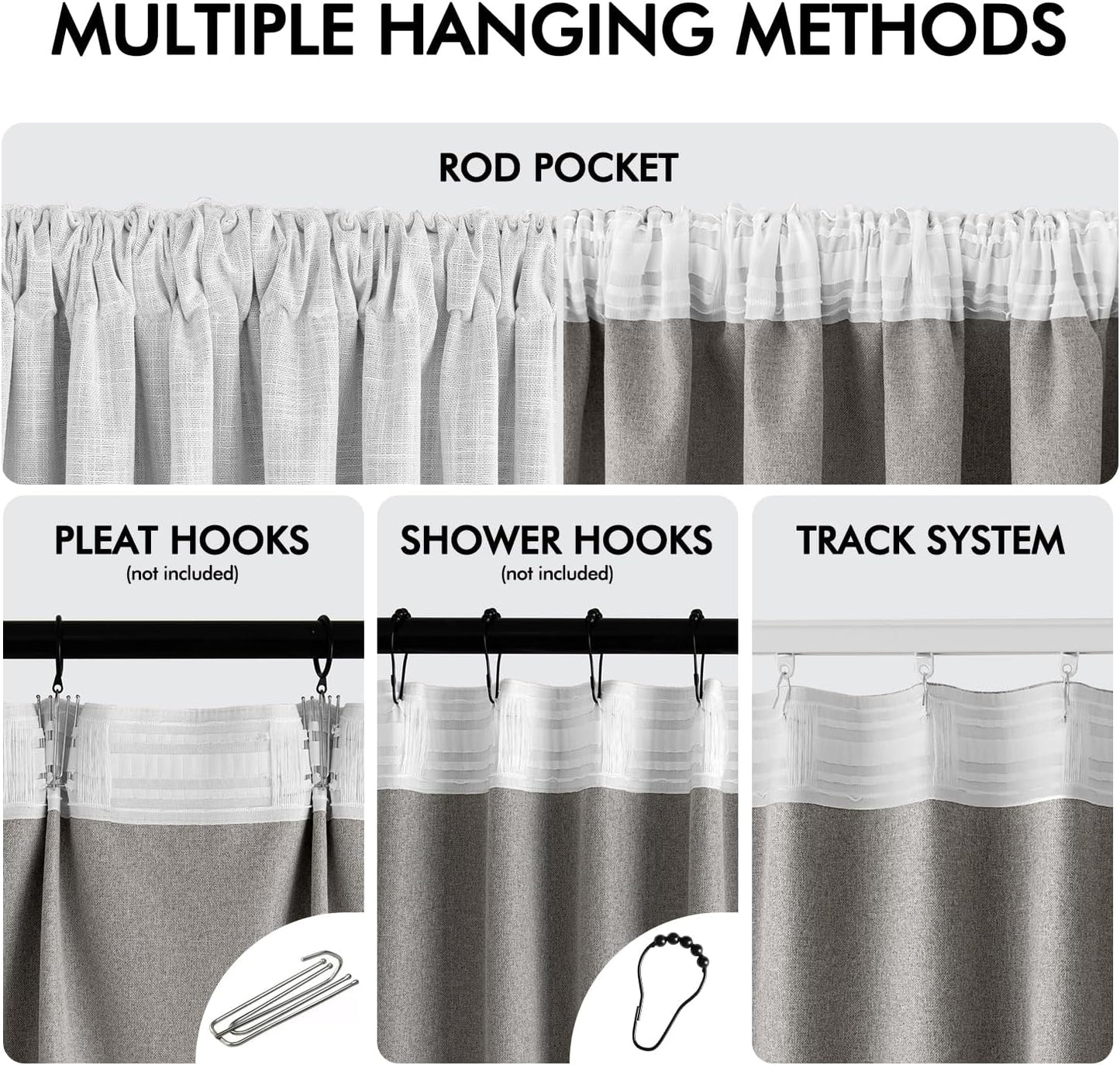 MIULEE Greyish White 100% Blackout Linen Curtains 84 Inch 2 Panels Set Double Sided No Coating