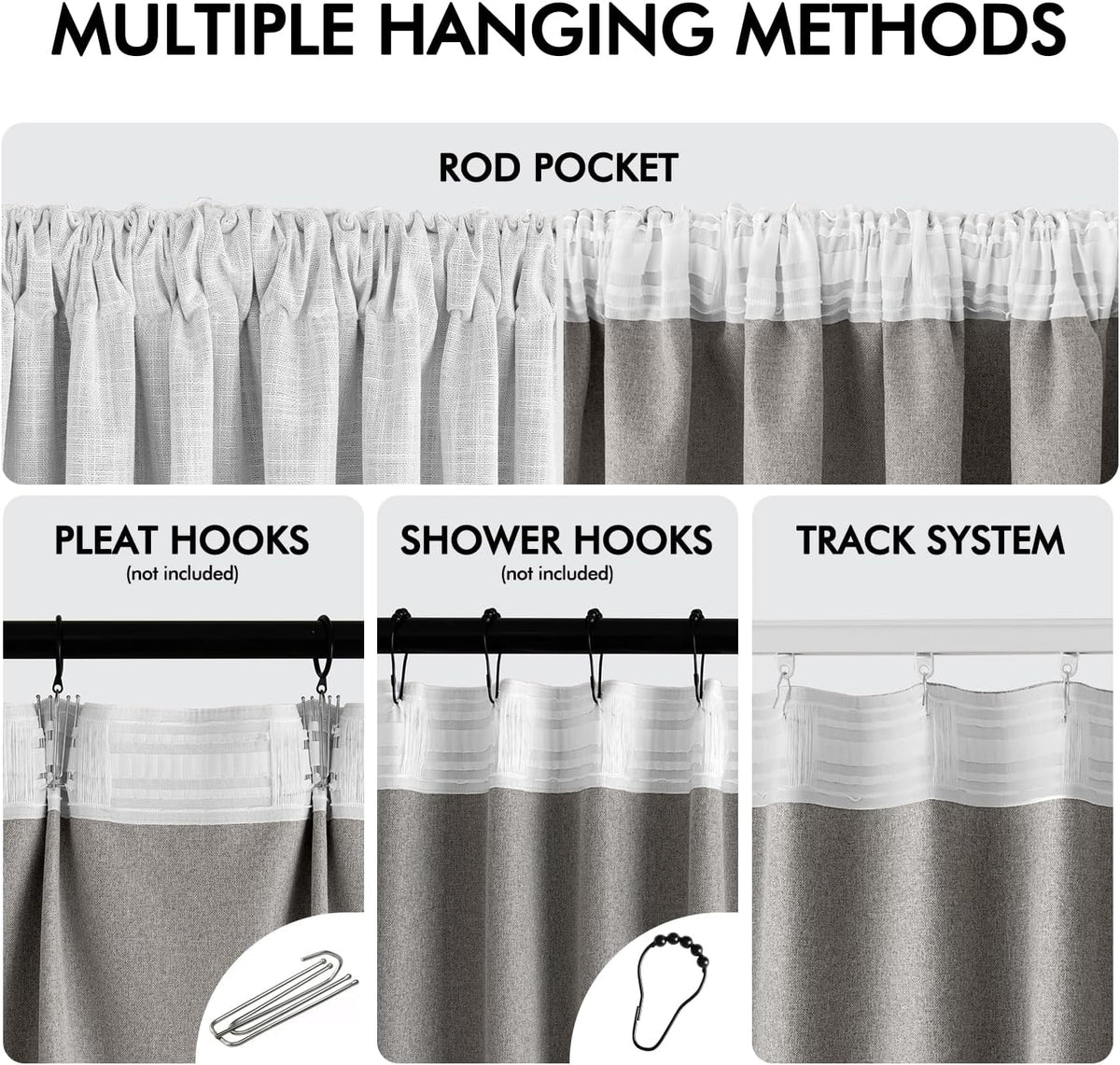 MIULEE Greyish White 100% Blackout Linen Curtains 90 Inch 2 Panels Set Double Sided No Coating
