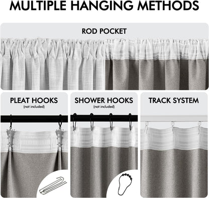 MIULEE Greyish White 100% Blackout Linen Curtains 90 Inch 2 Panels Set Double Sided No Coating