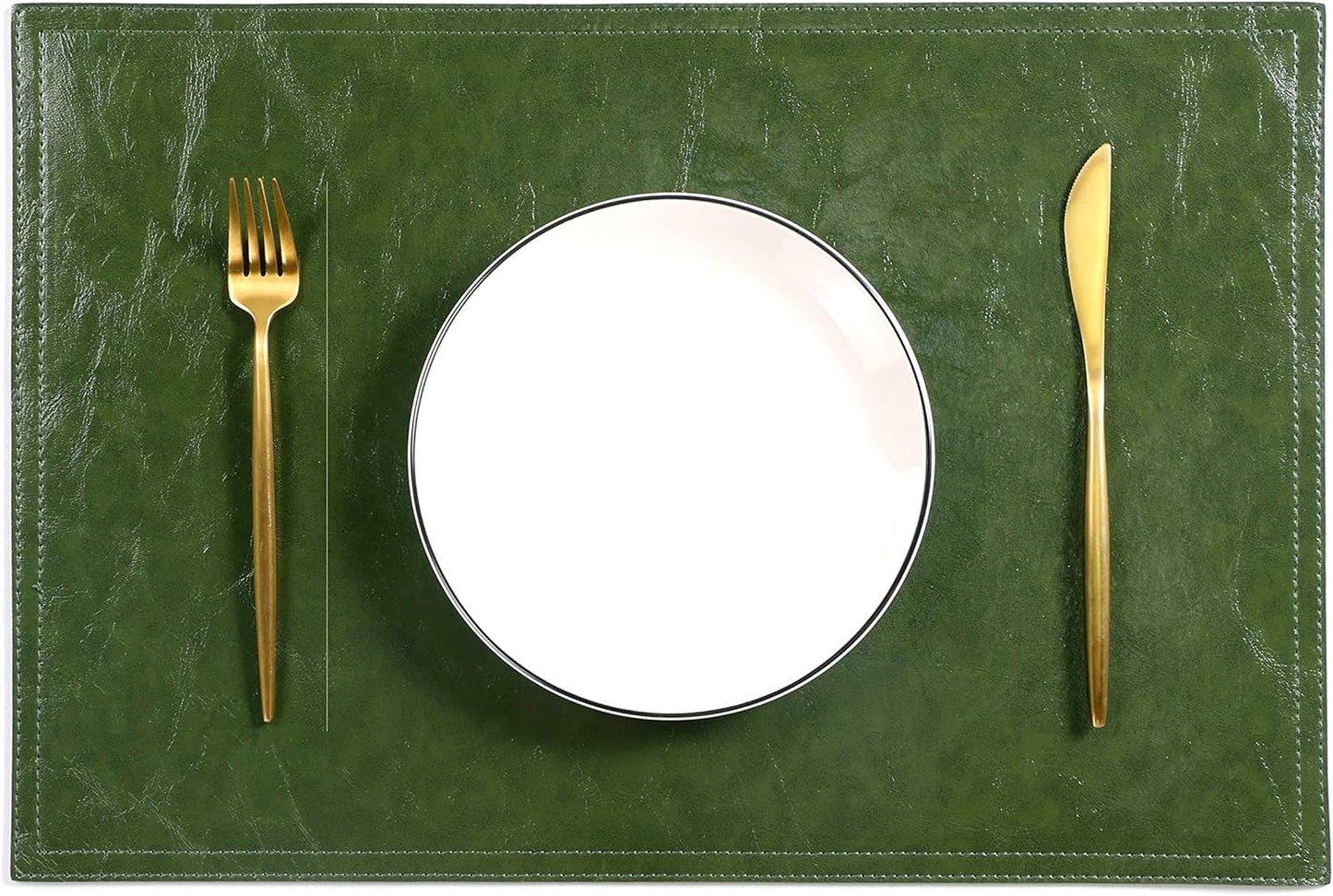 Waterproof PU Placemats, Faux Leather Dining Table Mat, Set of 4, Easy to Wipe Off Scrub Vinyl Mat