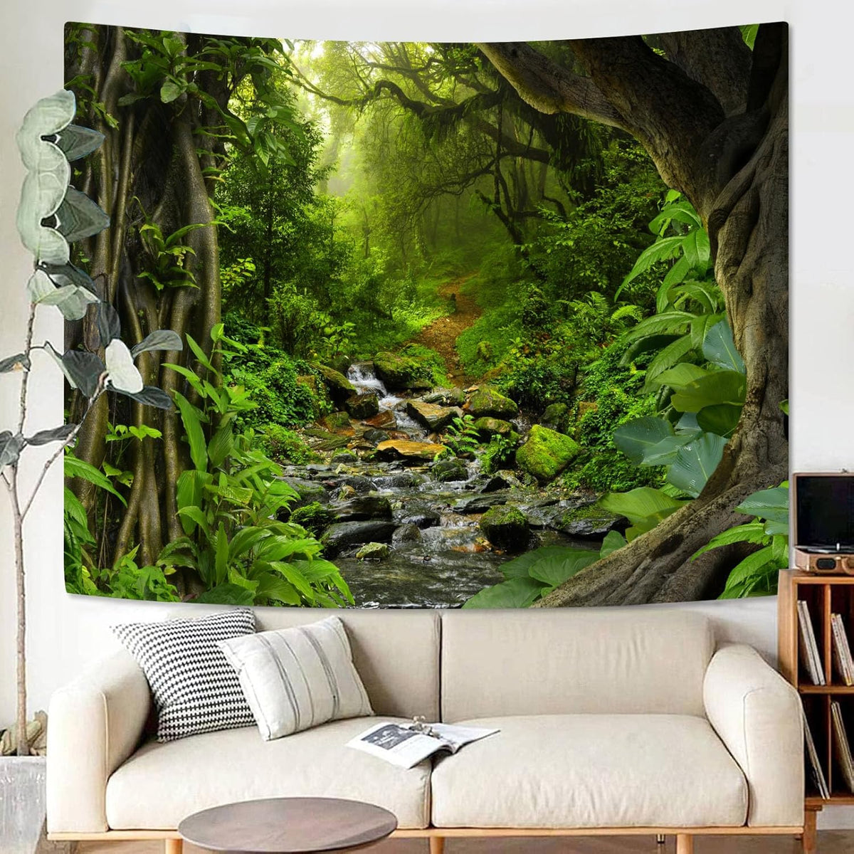 AMM Green Rainforest Tapestry Nature Forest Tapestry for Bedroom Aesthetic Misty Tropical Jungle