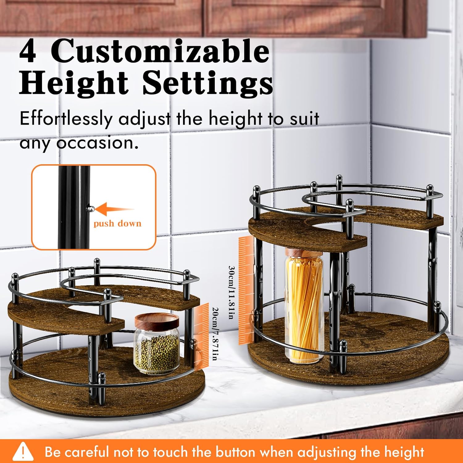 2-Tier Lazy Susan Organizer Turntable Spice Organization U-Shape 11.8" Rotating Spice Rack Height