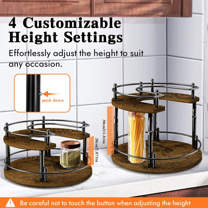 2-Tier Lazy Susan Organizer Turntable Spice Organization U-Shape 11.8" Rotating Spice Rack Height