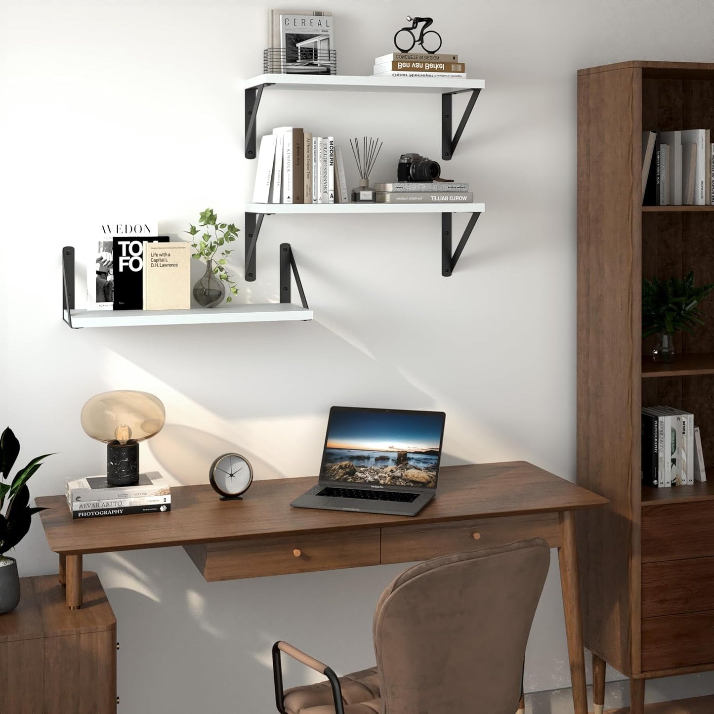 Heimlove Floating Shelves for Wall, 16 Inch Long Wood Floating Shelves Set of 3, Wall Mounted