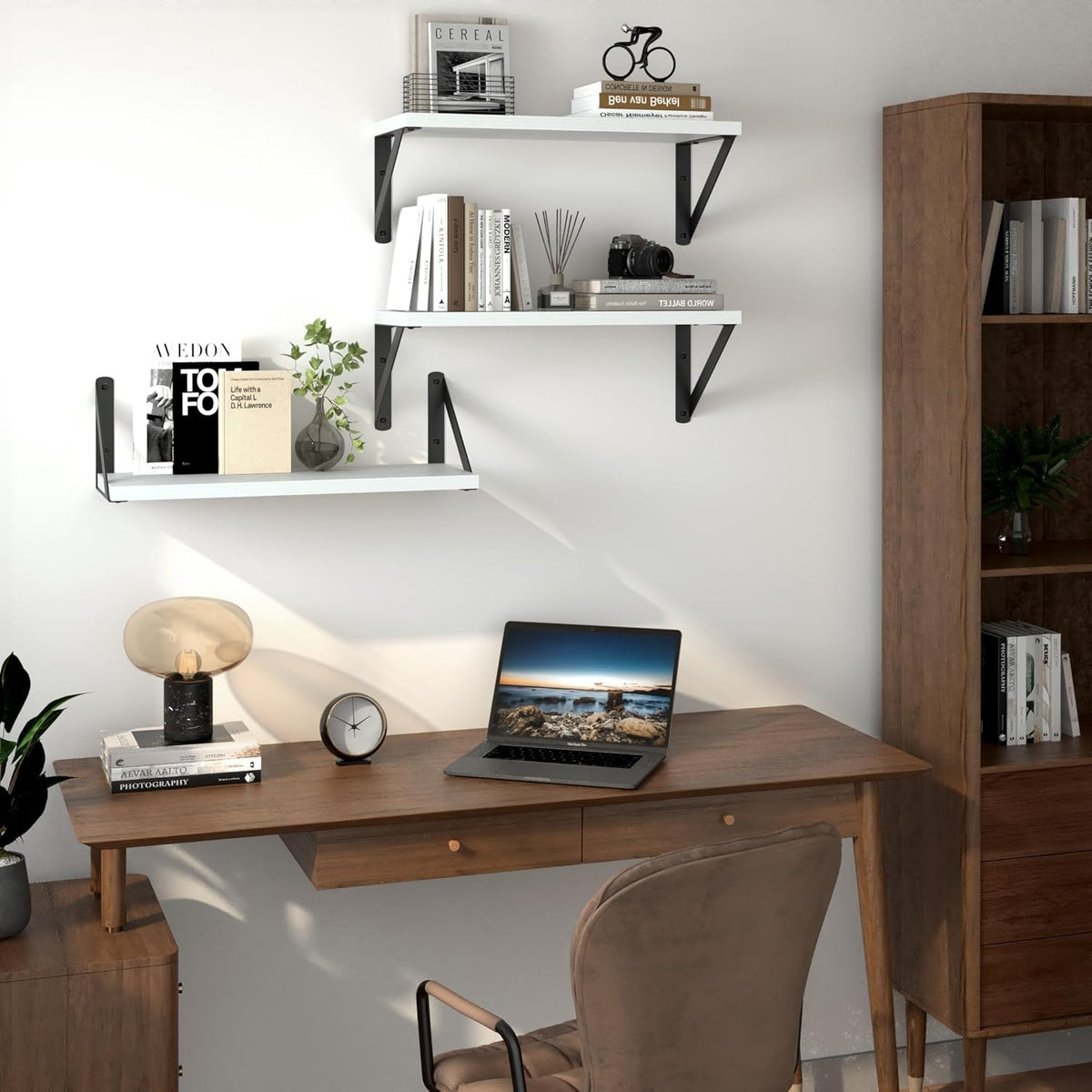 Heimlove Floating Shelves for Wall, 16 Inch Long Wood Floating Shelves Set of 3, Wall Mounted