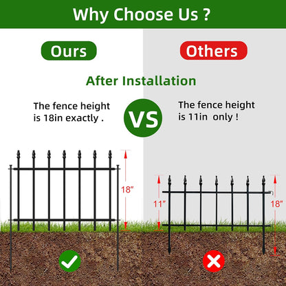 Decorative Metal Garden Fence 18 in H x 20 ft L, Small Border Fence Roman Column Deco, Garden
