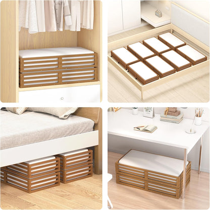 Bamboo Under Bed Storage Containers- Underbed Organizer with Wheels with Large Dust Bag,Sturdy Wood