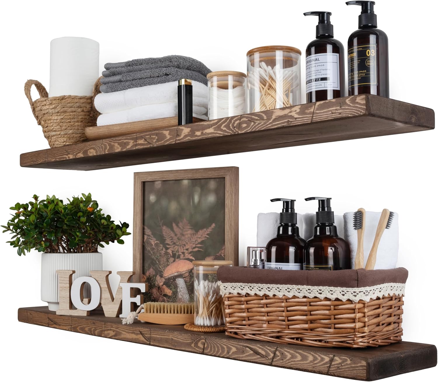 BGMG Floating Shelves 36 inch Long, Distressed,Wide Rustic Wooden Wall Shelves for Bathroom Living