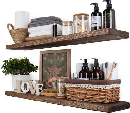 BGMG Floating Shelves 36 inch Long, Distressed,Wide Rustic Wooden Wall Shelves for Bathroom Living