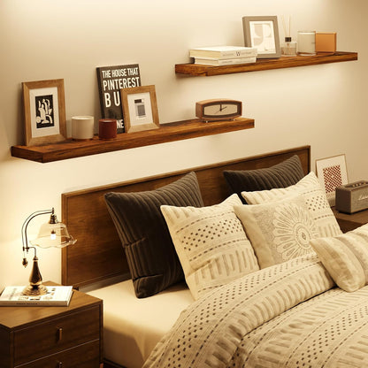 BAMEOS Floating Shelves,40 in W x 7in D Wall Mounted Wooden Shelves with Invisible Brackets Set of