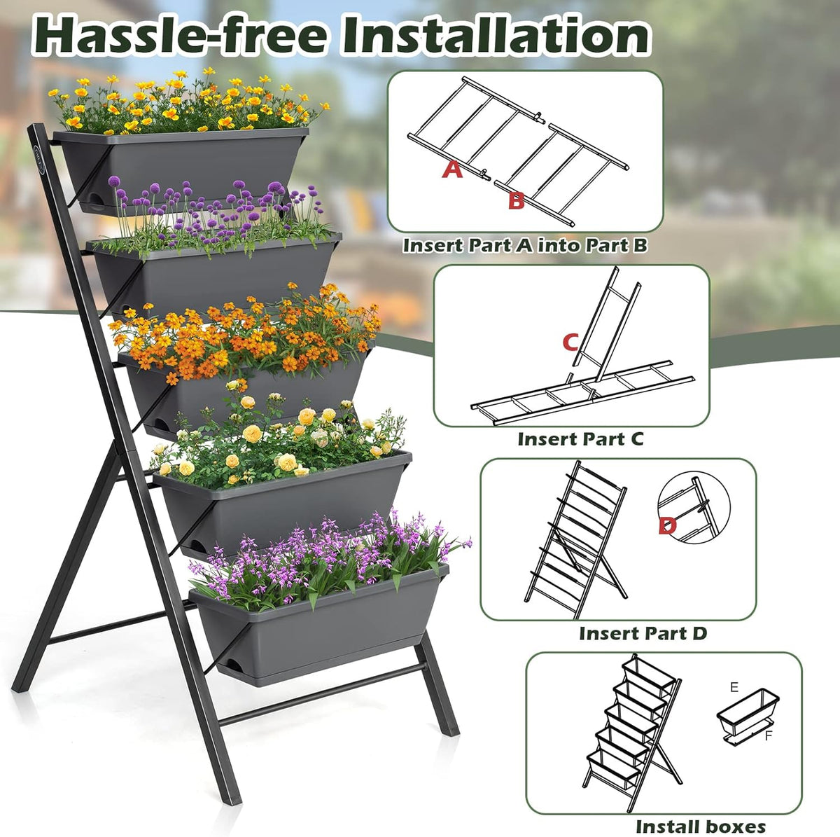 S AFSTAR 5-Tier Vertical Garden Planter, 5-Layer Raised Garden Bed with 5 Detachable Planter Boxes