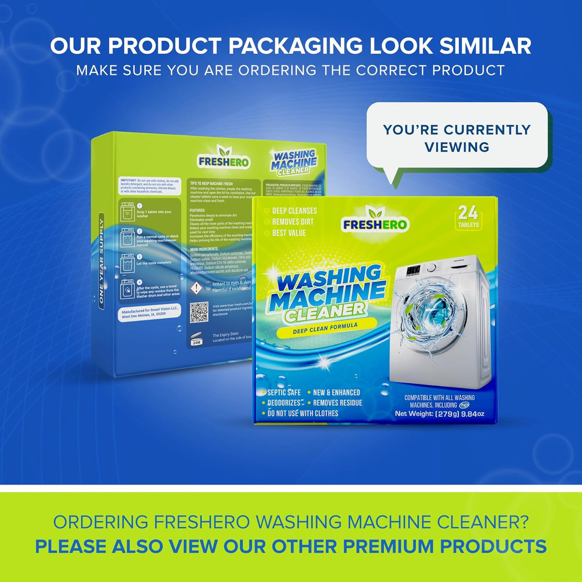 Washing Machine Cleaner Tablets – 25-Pack Deep Cleaning for Front Loader, Top Load & HE Washers