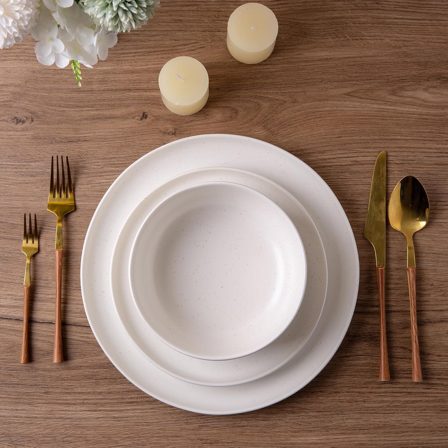 AmorArc Ceramic Dinnerware Sets, Wavy Rim Stoneware Plates and Bowls Sets, Highly Chip and Crack