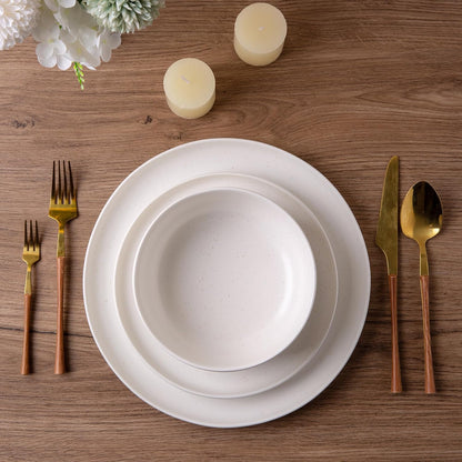 AmorArc Ceramic Dinnerware Sets, Wavy Rim Stoneware Plates and Bowls Sets, Highly Chip and Crack