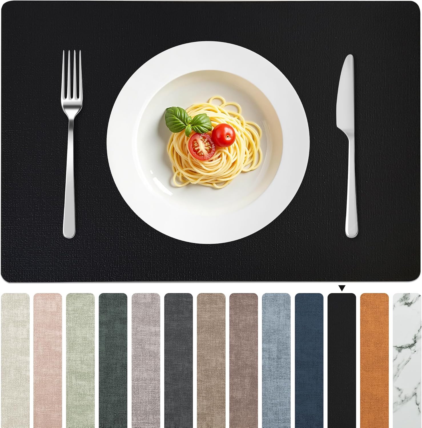 FROMHEART Faux Leather Placemats Set of 12–Waterproof,Heat/Oil Stain-Resistant PU Table