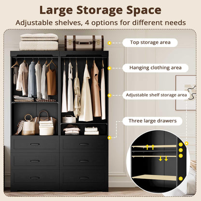 IRONCK Freestanding Closet System with Adjustable Shelves & 3 Drawers