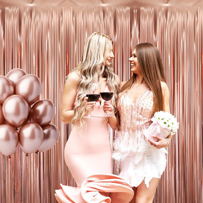 GOER 6.4 ft x 8.2 ft Metallic Tinsel Foil Fringe Curtains,Pack of 2 Party Streamer Backdrop for