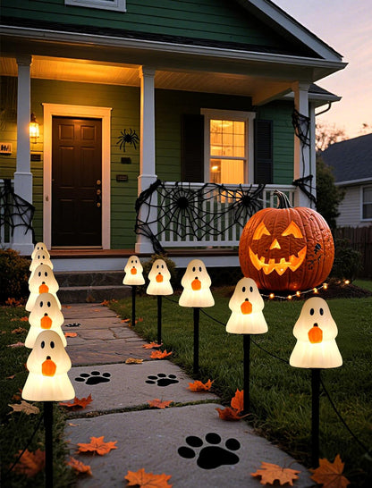 Classic Ghost Halloween Pathway Lights (5-Pack) - Electric Outdoor Decorations with Warm C7 Bulbs